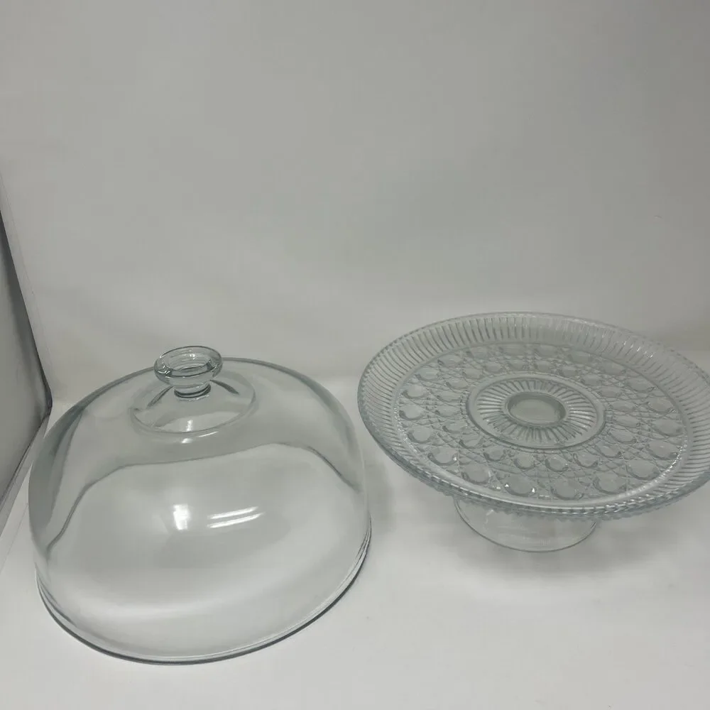 Vintage Glass Dome Footed  Cake Plate Stand 11